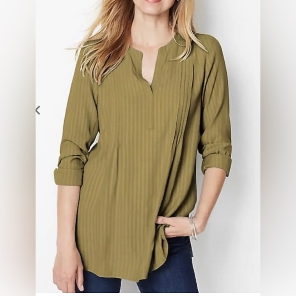 3/$30 ☀️ J. Jill Pintucked Tunic Top Striped Green Pullover Oversized